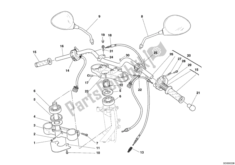 Alle onderdelen voor de Stuur van de Ducati Monster 400 Dark JAP 2005